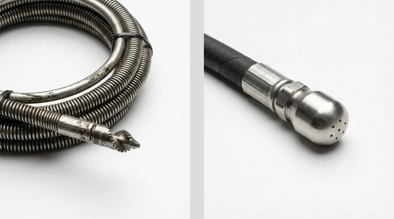 Drain snake cable and hydro jetting nozzle used for drain cleaning in Hart, MI