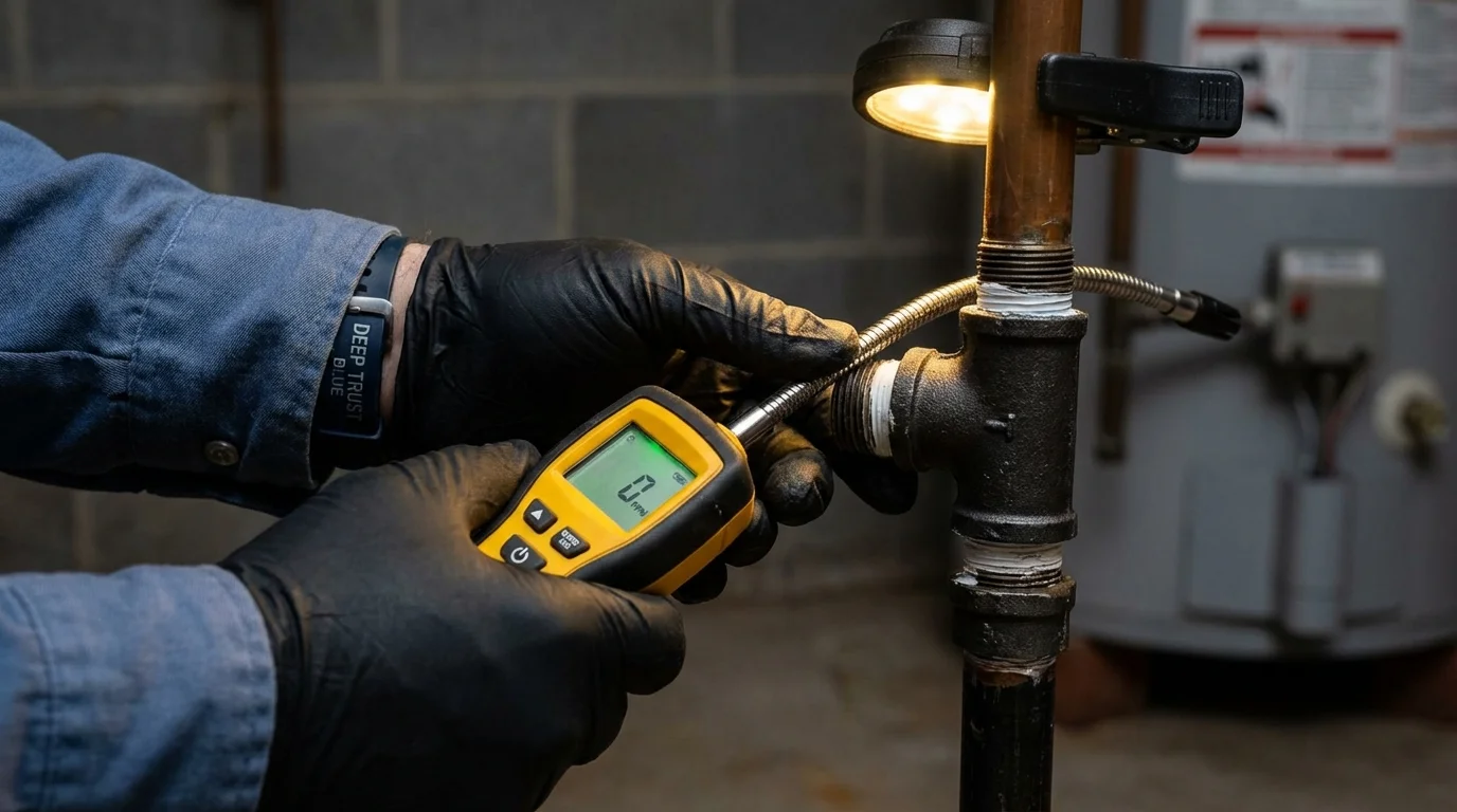 Gas leak detection with electronic sniffer by Johns Plumbing LLC in Hart