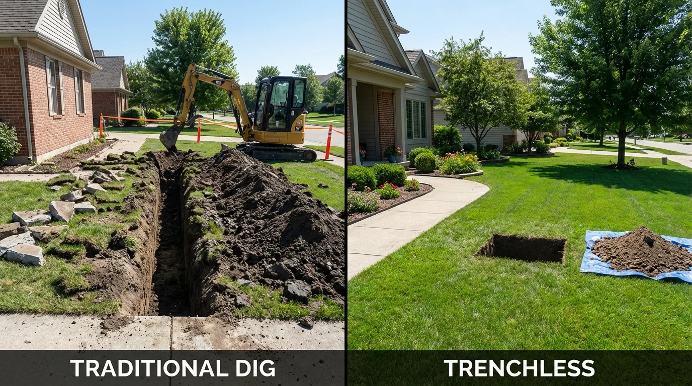 Trenchless sewer repair with minimal yard damage versus traditional excavation in Hart, MI